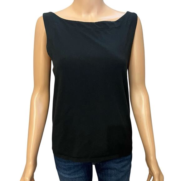 Free People We The Free Boatneck Muscle Tank Top Large Black Boho Minimalist - Picture 1 of 10